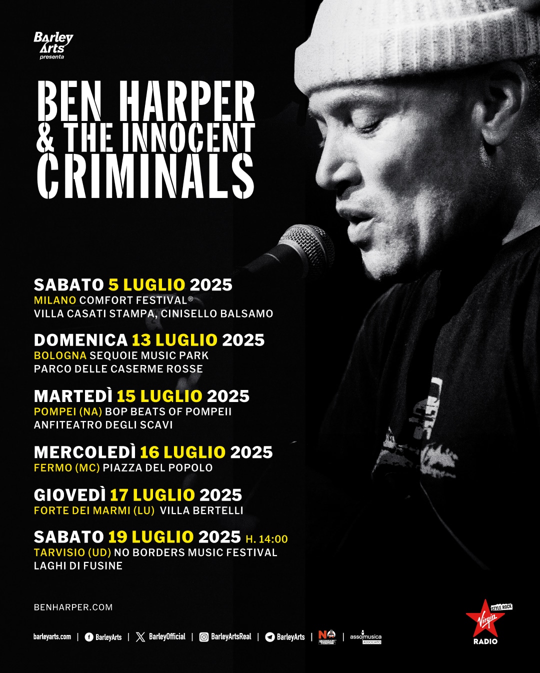 BEN HARPER & THE INNOCENT CRIMINALS: Sei Date in Italia nel 2025